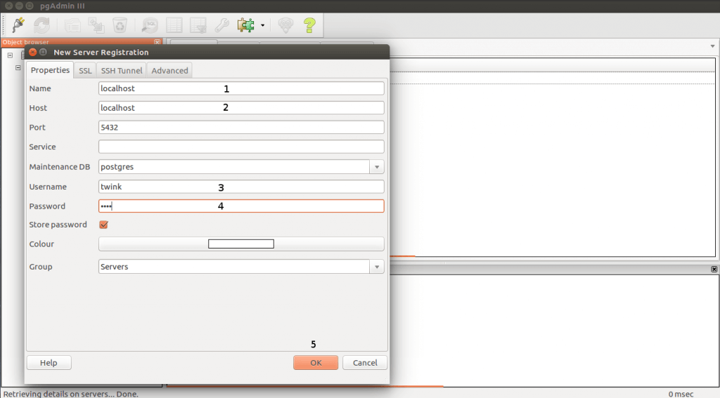 PgAdmin III Configuration (Add Server)