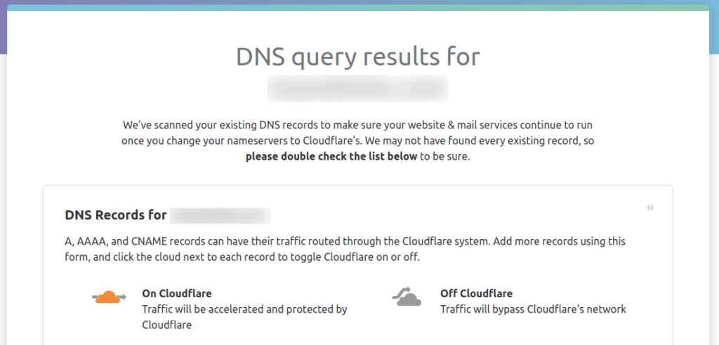 Cloudflare DNS search query result