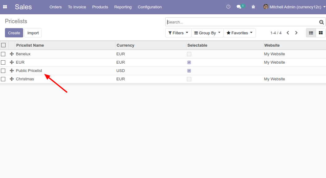 Open Pricelists to Change Currency in Odoo 12