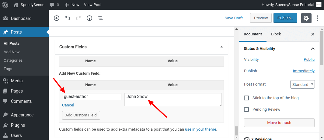 Guest Author Custom Field in Post