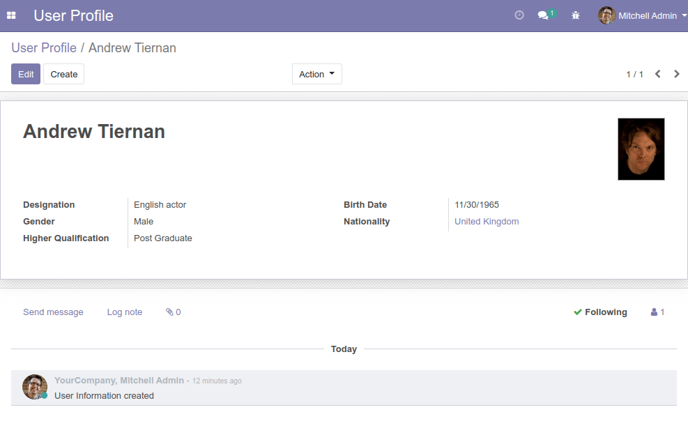 Added a Chatter to Form View in Odoo