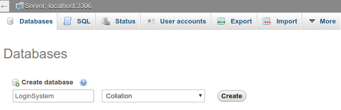 Create new database in MySQL - Registeration and login system